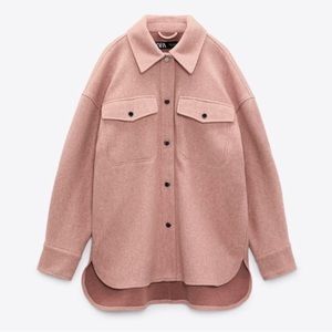 Zara Blush Pink Oversized Button Front Shacket Size Medium